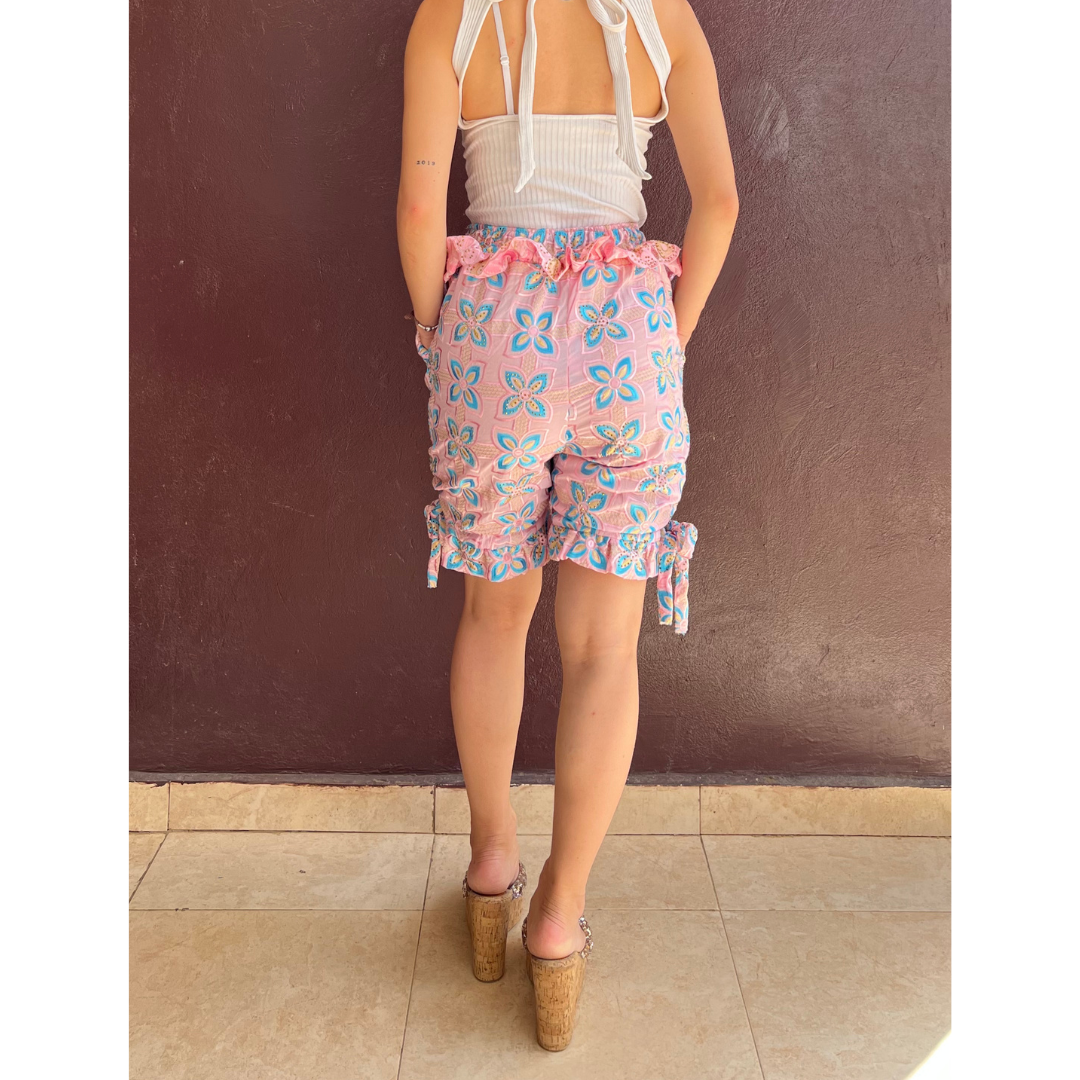 Beaded embroidered shorts