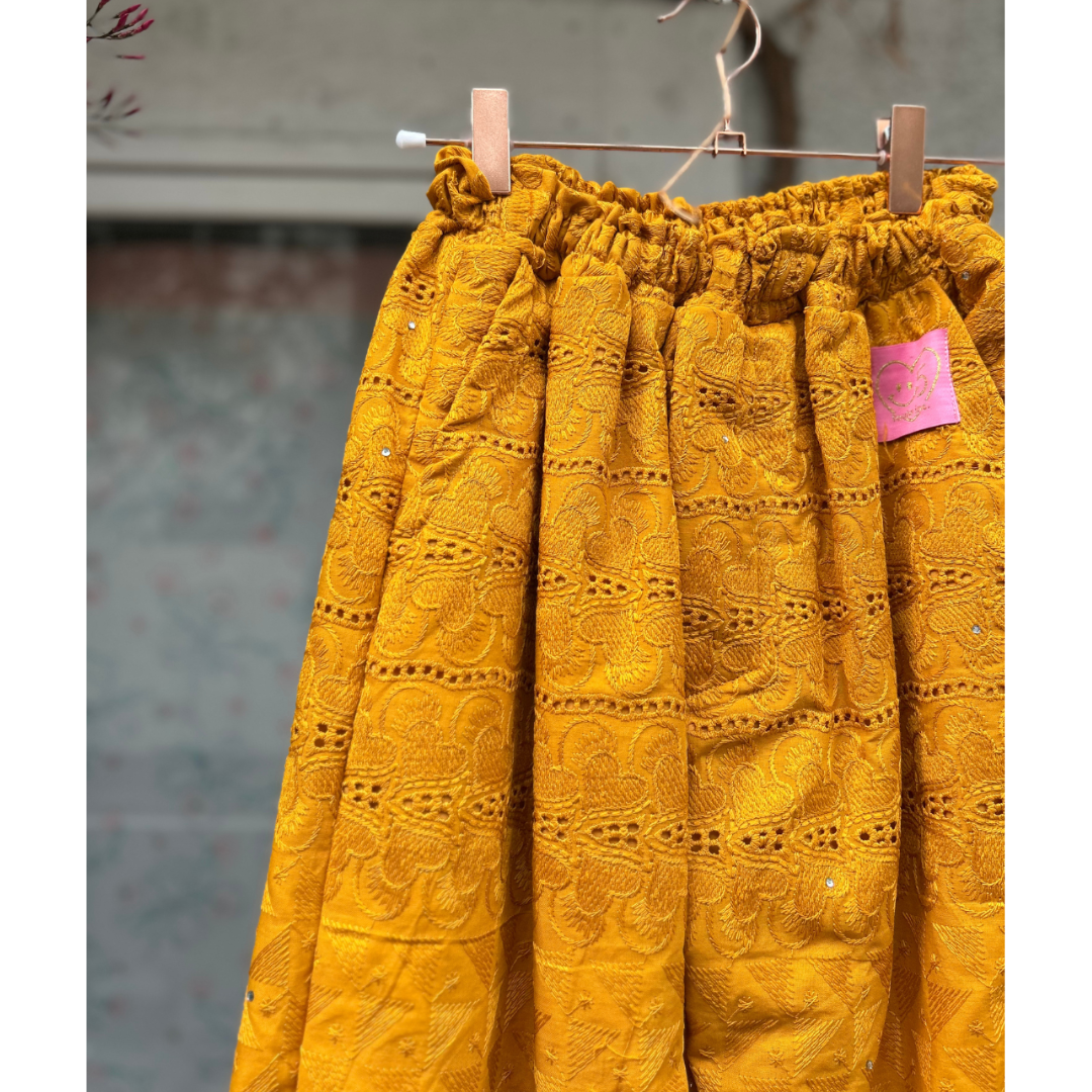 Embroidered Lace Pantaloons - Mustard Yellow