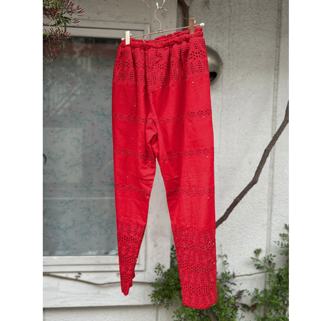 Embroidered Lace Pantaloons - Red