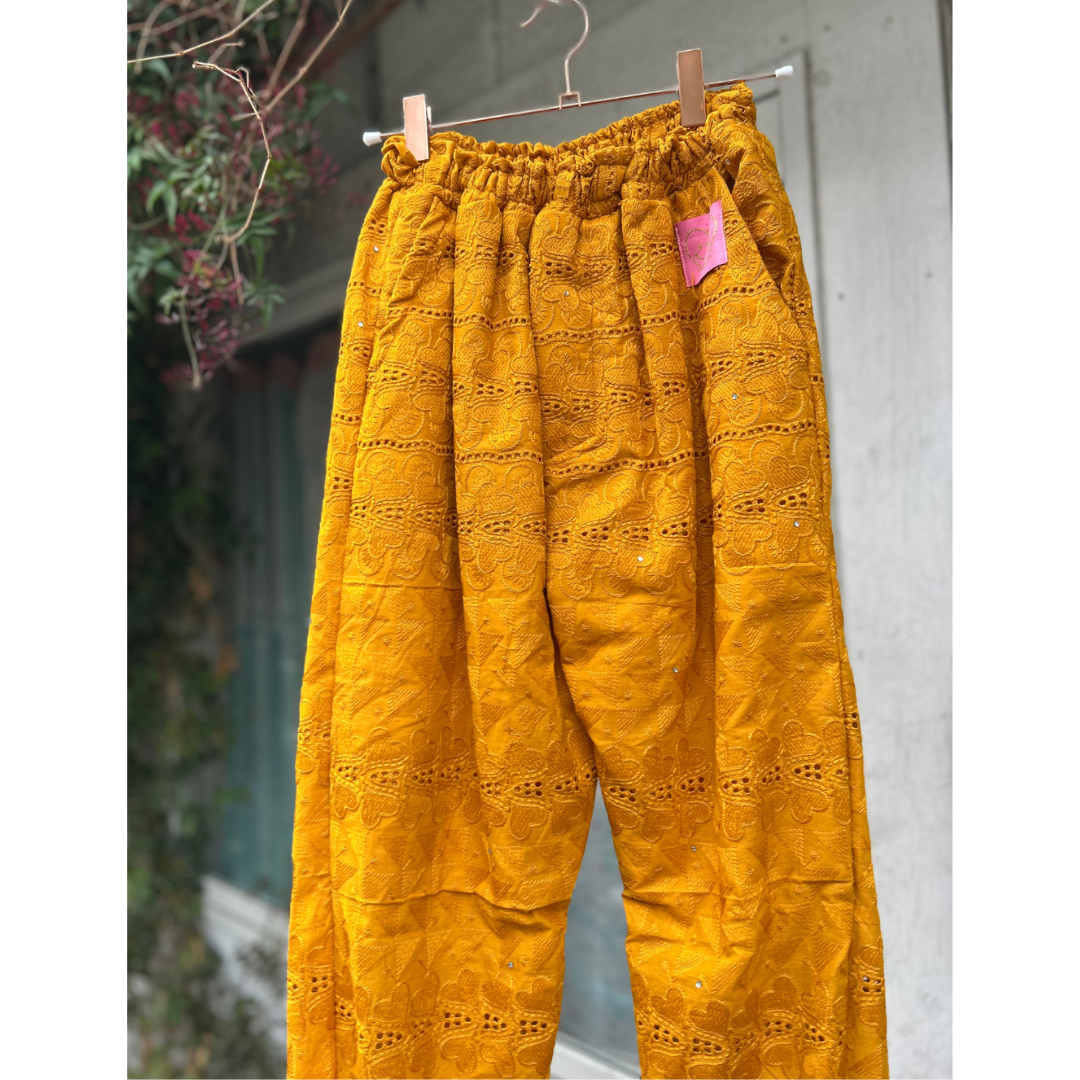 Embroidered Lace Pantaloons - Mustard Yellow