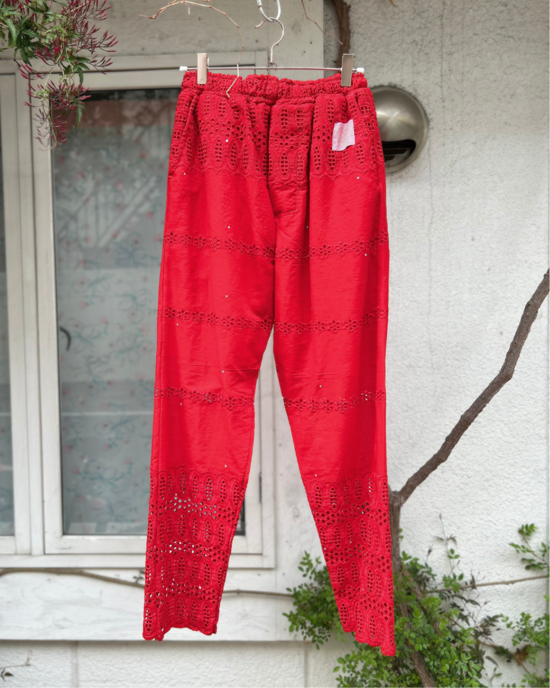 Embroidered Lace Pantaloons - Red