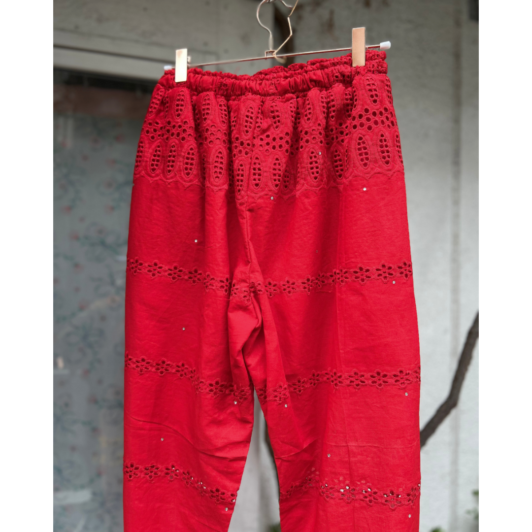 Embroidered Lace Pantaloons - Red