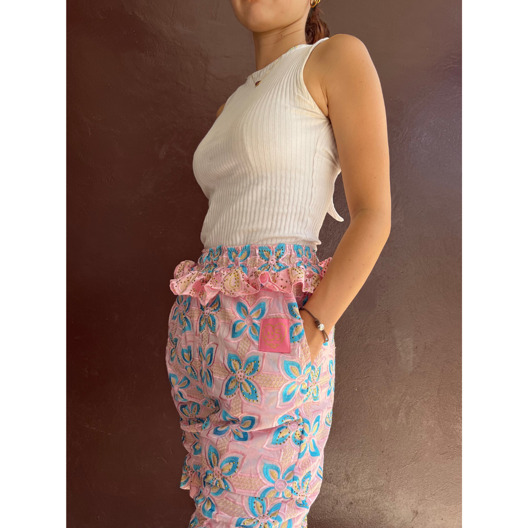 Beaded embroidered shorts
