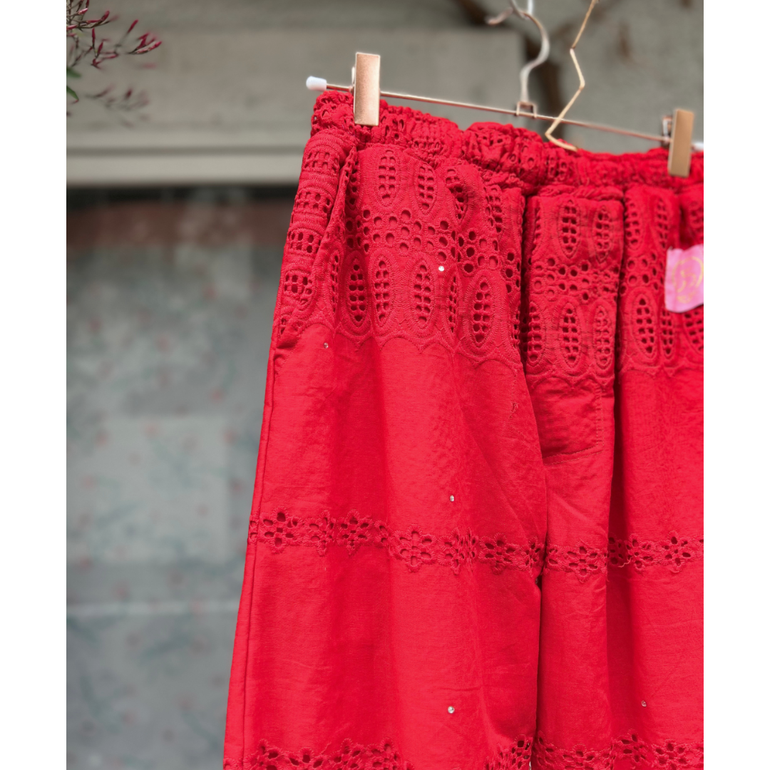 Embroidered Lace Pantaloons - Red