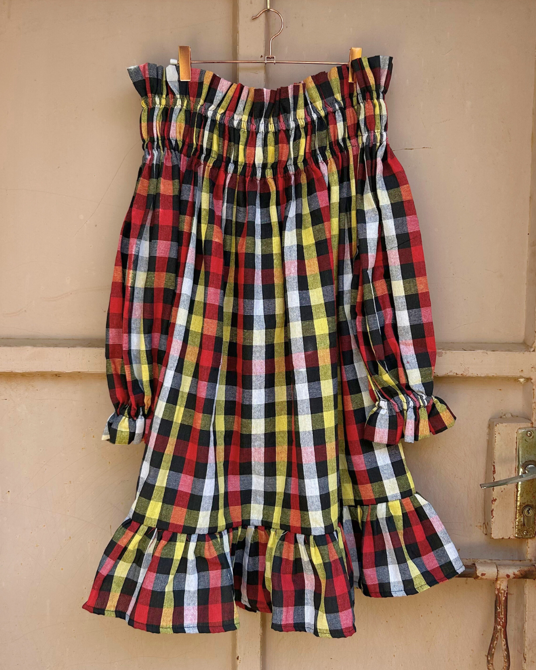 Decollete dress - Multi gingham color