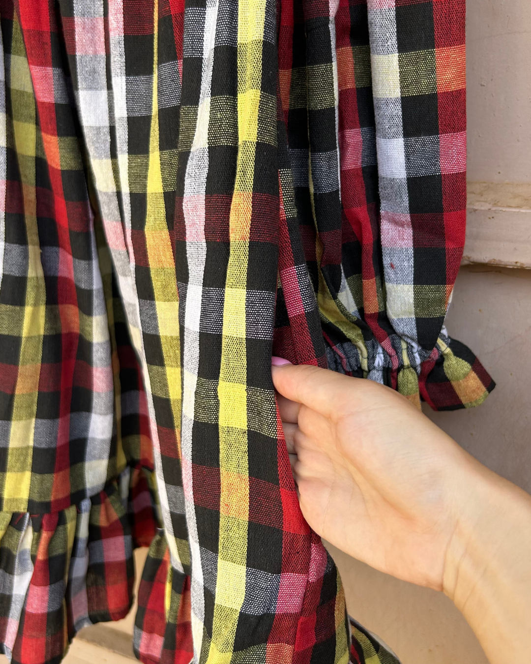 Decollete dress - Multi gingham color